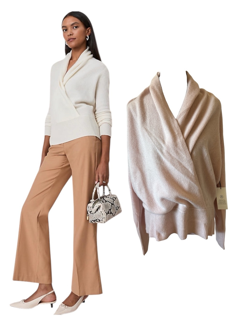 NWT $298 Ann Taylor Wrap Front 100% Cashmere Shawl Collar Sweater